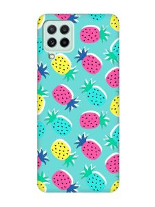 Матовий бірюзовий чохол на Samsung Galaxy M32/M22/A22 4G :: Різнокольорові ананаси (принт 346)