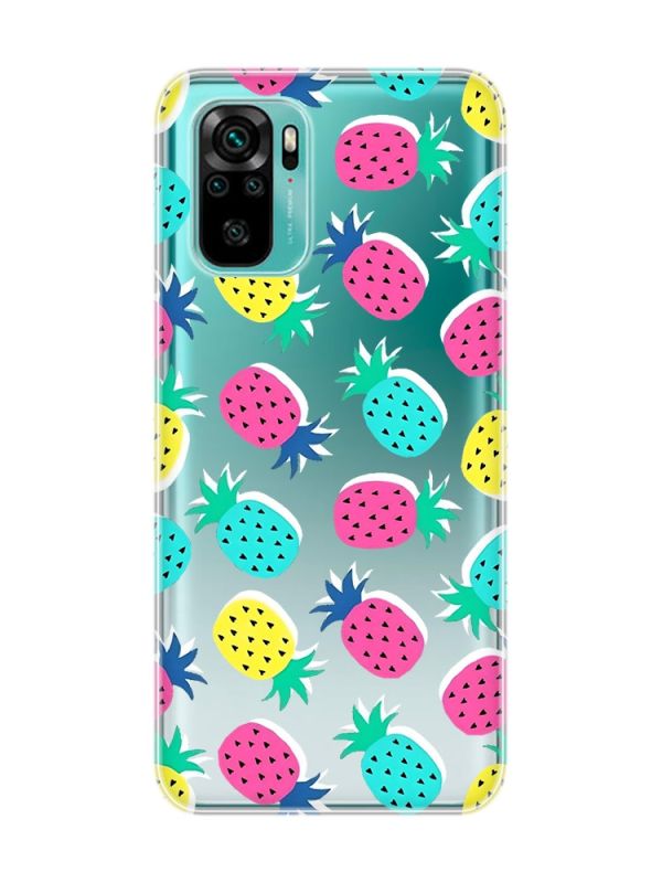 Прозорий чохол на Xiaomi Redmi Note 10 / Note 10s  :: Різнокольорові ананаси (принт 346)