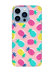 Матовий рожевий чохол на Apple iPhone 13 Pro Max :: Різнокольорові ананаси (принт 346)