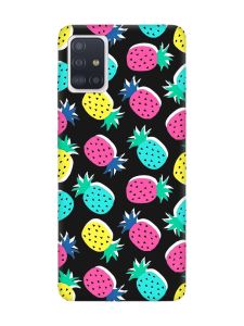 Матовий чорний чохол на Samsung Galaxy A51 :: Різнокольорові ананаси (принт 346)
