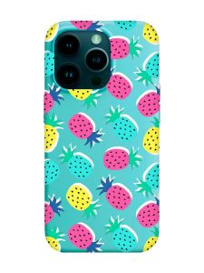 Матовий бірюзовий чохол на Apple iPhone 14 Pro :: Різнокольорові ананаси (принт 346)