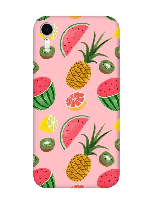 Матовий рожевий чохол на Apple iPhone XR :: Фруктовий мікс (принт 347)