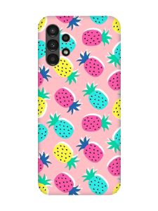 Матовий рожевий чохол на Samsung A13 4G :: Різнокольорові ананаси (принт 346)