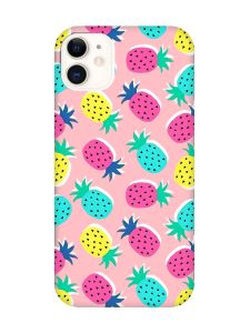Матовий рожевий чохол на Apple iPhone 11 (6.1) :: Різнокольорові ананаси (принт 346)
