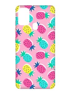 Матовий рожевий чохол на Samsung Galaxy M30s/M21 :: Різнокольорові ананаси (принт 346)