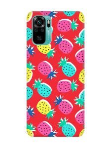 Матовий червоний чохол на Xiaomi Redmi Note 10 / Note 10s :: Різнокольорові ананаси (принт 346)