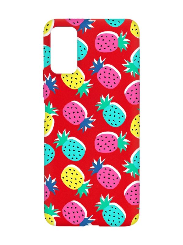 Матовий червоний чохол на Xiaomi Redmi Note 11 4G :: Різнокольорові ананаси (принт 346)