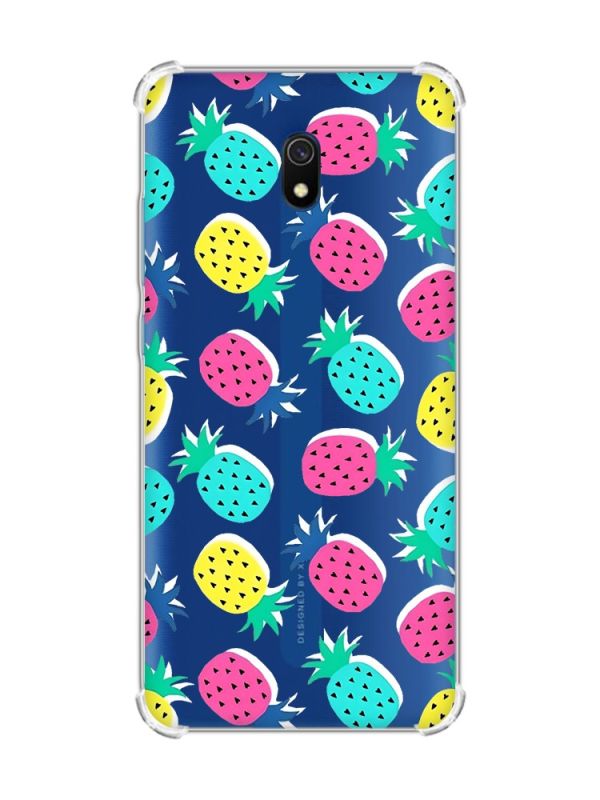 Чохол з потовщеними кутами на Xiaomi Redmi 8A :: Різнокольорові ананаси (принт 346)