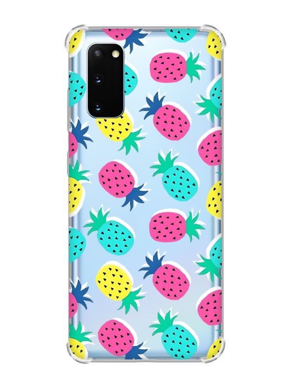 Чохол із потовщеними кутами на Samsung Galaxy S20 Plus :: Різнокольорові ананаси (принт 346)