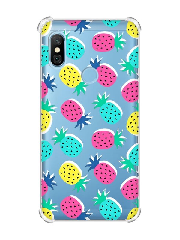 Чохол з потовщеними кутами на Xiaomi Redmi Note 6 Pro :: Різнокольорові ананаси (принт 346)