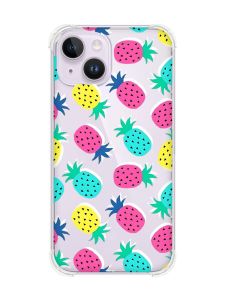 Чохол із потовщеними кутами на iPhone 14 :: Різнокольорові ананаси (принт 346)