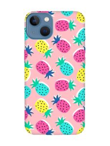 Матовий рожевий чохол на Apple iPhone 13 :: Різнокольорові ананаси (принт 346)