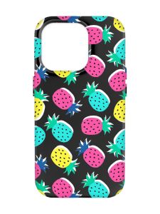 Матовий чорний чохол на Apple iPhone 14 Pro Max :: Різнокольорові ананаси (принт 346)