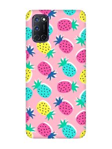 Матовий рожевий чохол на Oppo A52/A72/A92 :: Різнокольорові ананаси (принт 346)