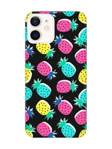 Матовий чорний чохол на Apple iPhone 12 / 12 Pro (6.1) :: Різнокольорові ананаси (принт 346)