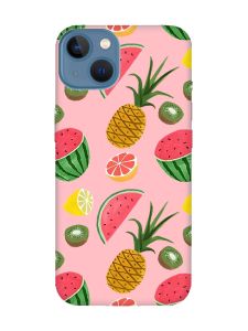 Матовий рожевий чохол на Apple iPhone 13 :: Фруктовий мікс (принт 347)