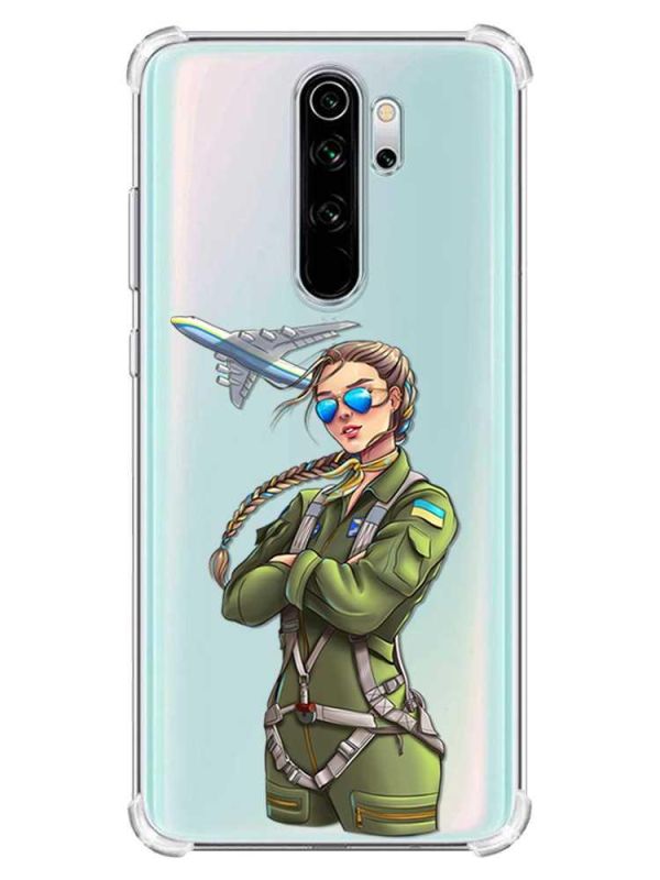 Чохол з потовщеними кутами на Xiaomi Redmi Note 8 Pro :: Дівчина-пілот (патріотичний принт 6)