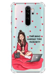 Чохол з потовщеними кутами на Xiaomi Redmi Note 8 Pro :: Дівчина з вином (принт 219)