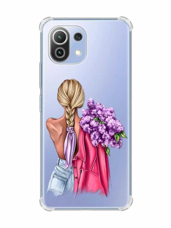 Чохол з потовщеними кутами на Xiaomi Mi 11 Lite :: Дівчина з бузком (принт 7)