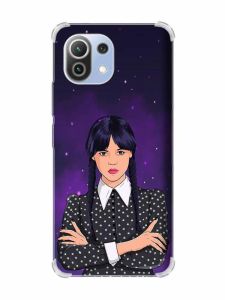 Чохол з потовщеними кутами на Xiaomi Mi 11 Lite :: Дівчина з косичками. Венздей (принт 208)