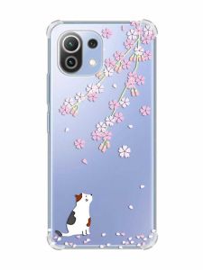 Чохол з потовщеними кутами на Xiaomi Mi 11 Lite :: Котик і сакура (принт 283)