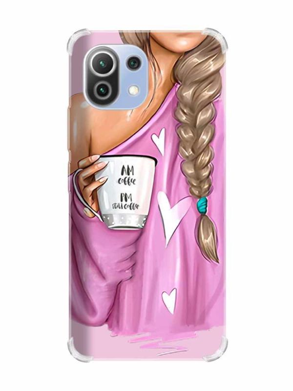Чохол з потовщеними кутами на Xiaomi Mi 11 Lite :: Дівчина з кавою (принт 58)