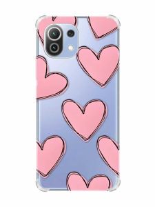 Чохол з потовщеними кутами на Xiaomi Mi 11 Lite :: Сердечка рожеві (принт 78)