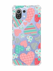 Чохол з потовщеними кутами на Xiaomi Mi 11 Lite :: Різнокольорові сердечка (принт 334)