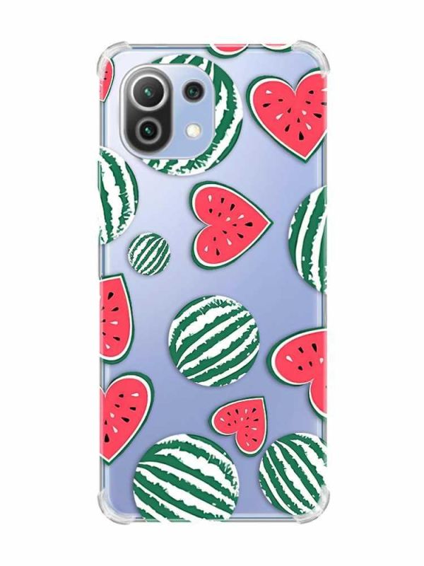Чохол з потовщеними кутами на Xiaomi Mi 11 Lite :: Кавуни сердечка (принт 343)