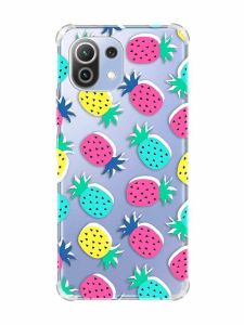 Чохол з потовщеними кутами на Xiaomi Mi 11 Lite :: Різнокольорові ананаси (принт 346)
