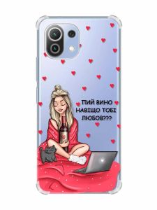 Чохол з потовщеними кутами на Xiaomi Mi 11 Lite :: Дівчина з вином (принт 220)