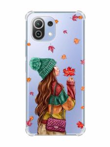Чохол з потовщеними кутами на Xiaomi Mi 11 Lite :: Дівчина з листям (принт 221)