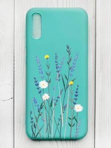 Матовий бірюзовий чохол на Xiaomi Redmi 9А :: Польові квіти (принт 270)