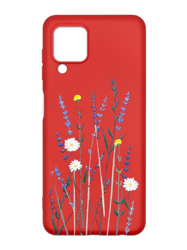 Матовий червоний чохол на Samsung Galaxy M32/A22/M22 4G :: Польові квіти (принт 270)