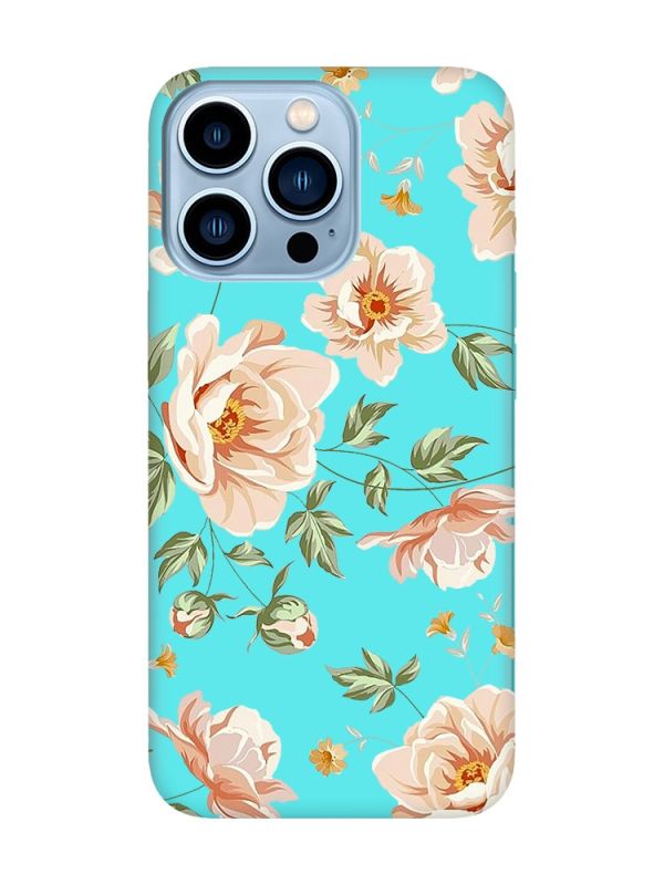 Матовий бірюзовий чохол на Apple iPhone 13 Pro Max :: Квіти пастельні (принт 277)