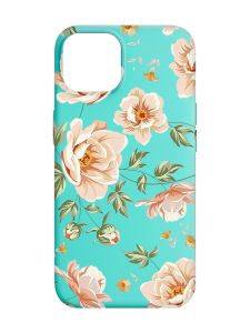 Матовий бірюзовий чохол на Apple iPhone 14 :: Квіти пастельні (принт 277)