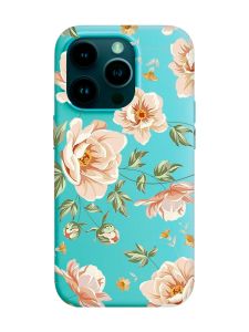 Матовий бірюзовий чохол на Apple iPhone 14 Pro :: Квіти пастельні (принт 277)
