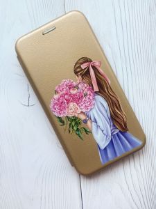 Чохол-книжка з малюнком для Samsung A03 Сore/ A032 Золотий :: Дівчина з півоніями (принт 11)