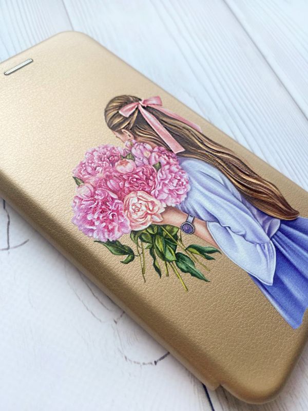 Чохол-книжка з малюнком для Samsung Galaxy A32 Золотий :: Дівчина з півоніями (принт 11)