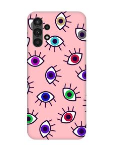 Матовий рожевий чохол на Samsung A13 4G :: Різнокольорові очі (принт 336)