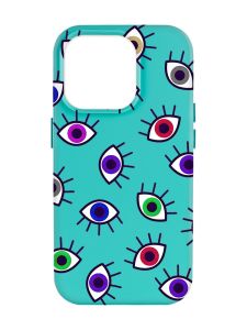Матовий бірюзовий чохол на Apple iPhone 14 Pro Max :: Різнокольорові очі (принт 336)