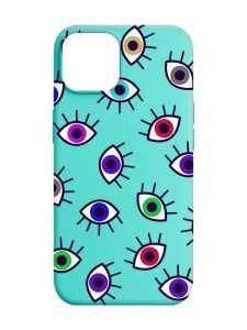 Матовий бірюзовий чохол на Apple iPhone 14 :: Різнокольорові очі (принт 336)