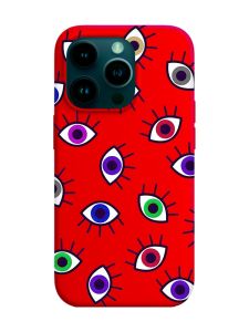Матовий червоний чохол на Apple iPhone 14 Pro :: Різнокольорові очі (принт 336)