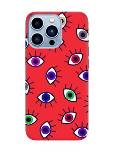 Матовий червоний чохол на Apple iPhone 13 Pro Max :: Різнокольорові очі (принт 336)