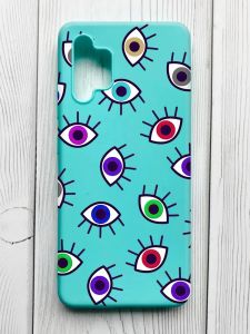 Матовий бірюзовий чохол на Samsung Galaxy A32 :: Різнокольорові очі (принт 336)