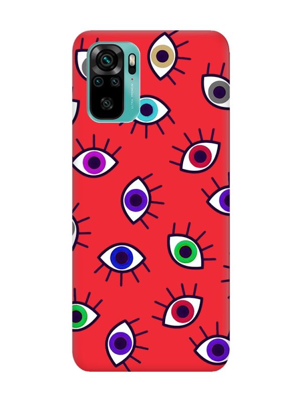 Матовий червоний чохол на Xiaomi Redmi Note 10 / Note 10s :: Різнокольорові очі (принт 336)