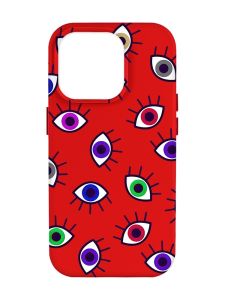 Матовий червоний чохол на Apple iPhone 14 Pro Max :: Різнокольорові очі (принт 336)