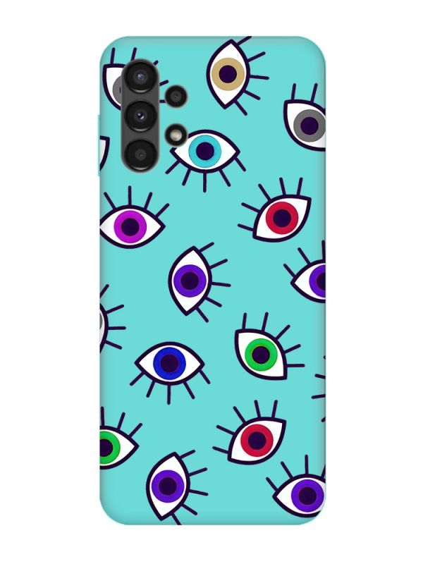 Матовий бірюзовий чохол на Samsung Galaxy A13 4G :: Різнокольорові очі (принт 336)