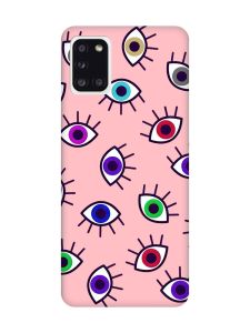 Матовий рожевий чохол на Samsung Galaxy A31 :: Різнокольорові очі (принт 336)