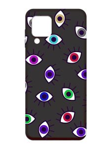 Матовий чорний чохол на Samsung Galaxy M32 / A22 / M22 4G :: Різнокольорові очі (принт 336)